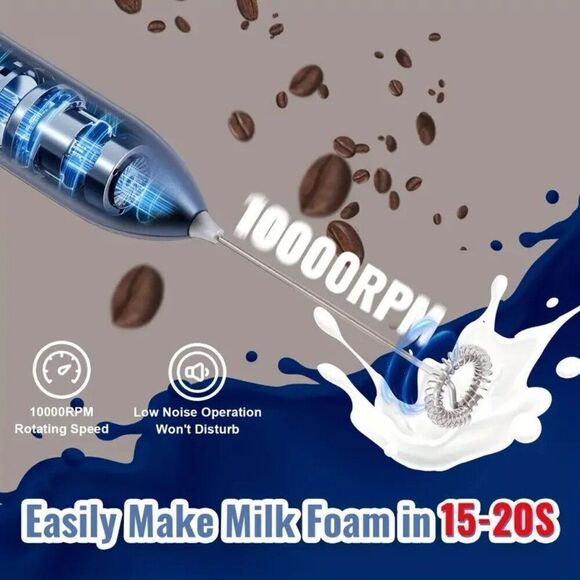 Black 1PC Powerful Electric Milk Frother Mini Milk Foamer Battery Operated Whisk - Picture 2 of 5